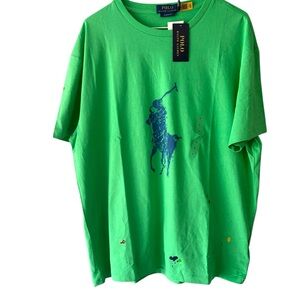 Polo Ralph Lauren Men’s Green Pony Player Paint Splatter T Shirt S/S Sz L